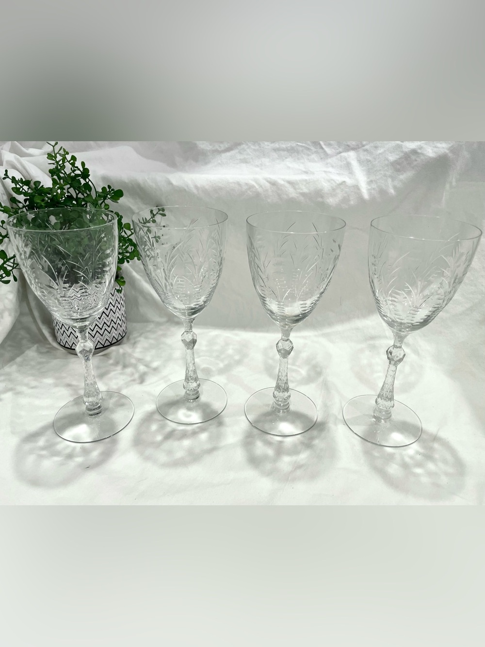 (4) Vintage Tiffin Franciscan Florence #17359 Stem Crystal Tall Water Goblets